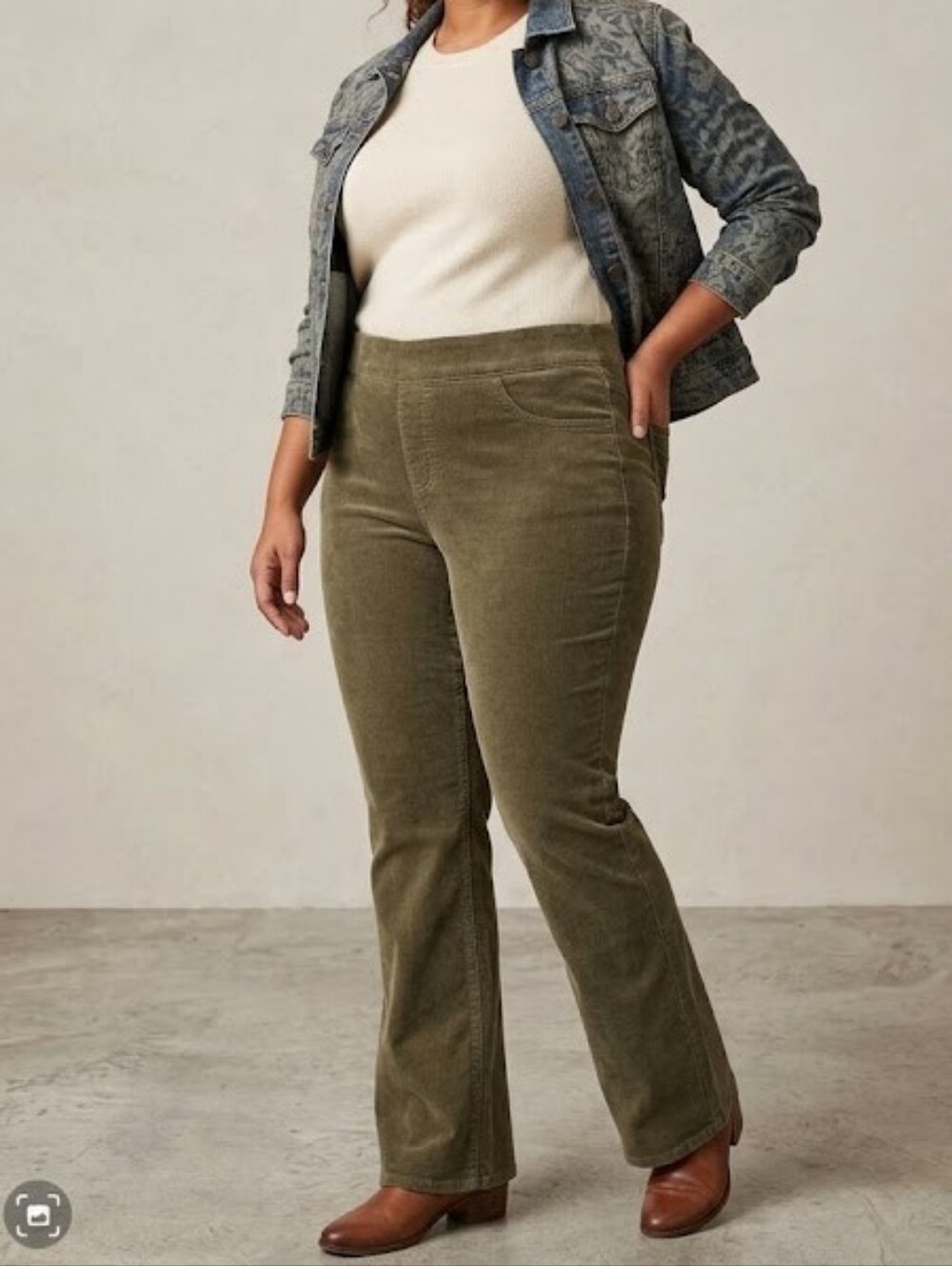 DG2 by Diane Gilman Olive Green Corduroy Bootcut Pants Sz L Pull-on Retro Lounge